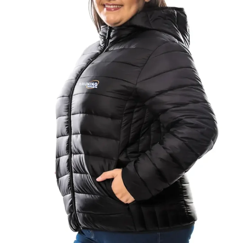 Jaqueta Feminina Puffer Preta Plus Size C/Capuz