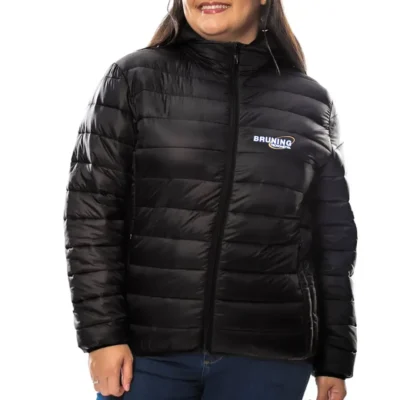 Jaqueta Feminina Puffer Preta Plus Size C/Capuz